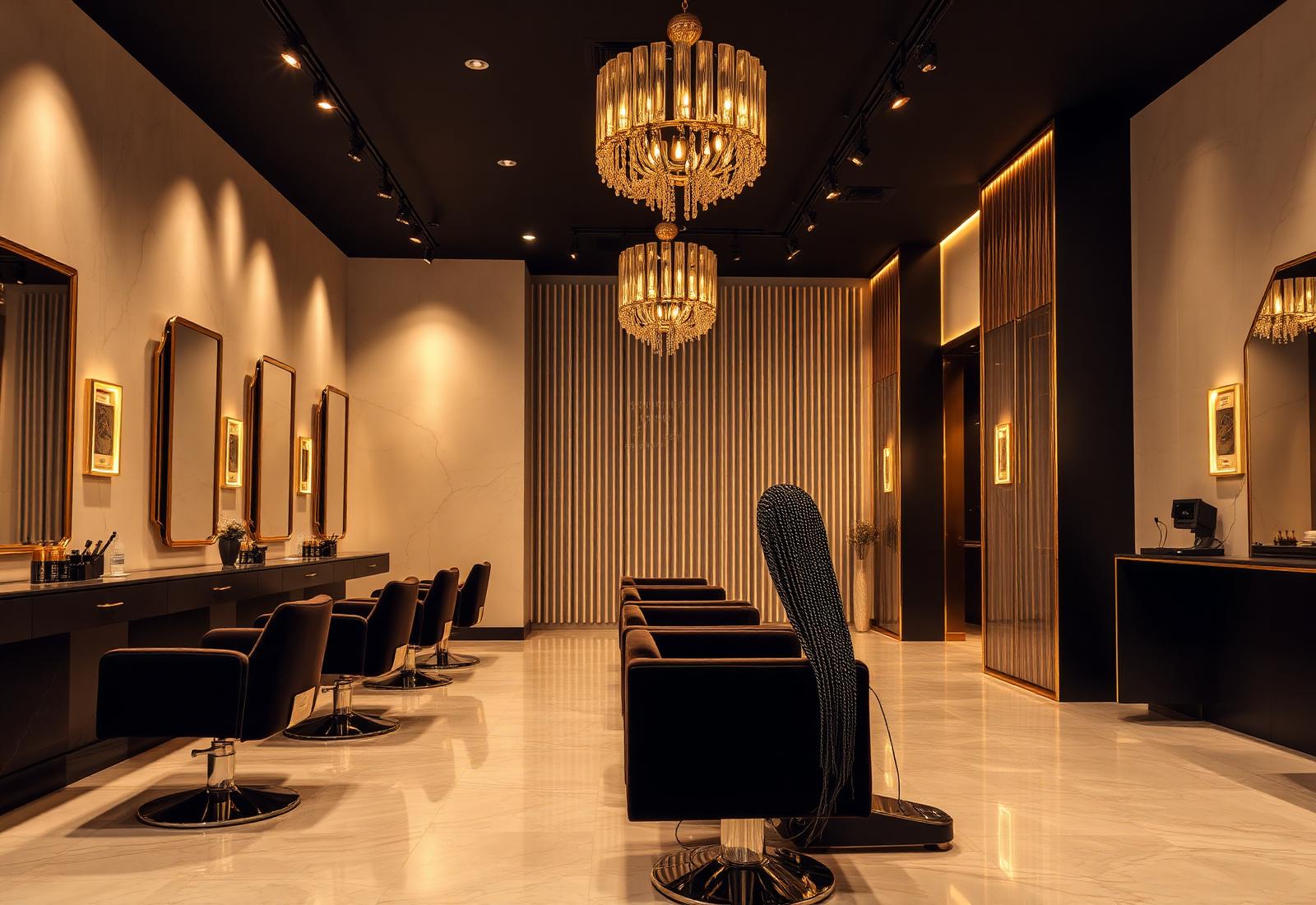 Luxury braiding salon interior in Antwerp